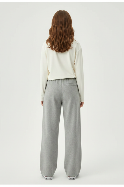 Pantalon Gris Large Molletonné Cordon Décontracté Fille - vue 2