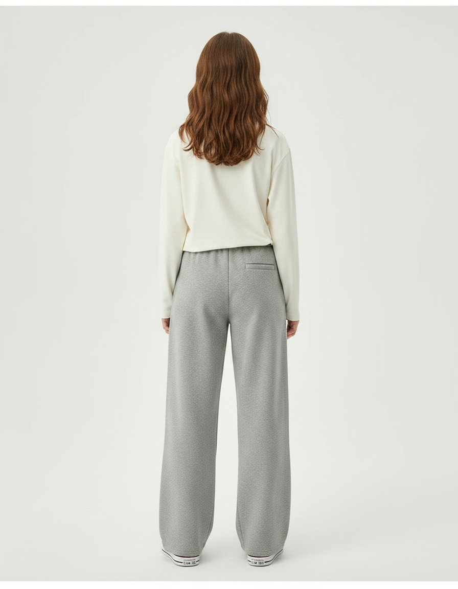 Pantalon Gris Large Molletonné Cordon Décontracté Fille - vue 2