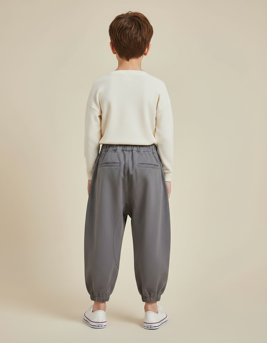 Pantalon Gris Ample Décontracté Harem Coton Enfant - Molleton - vue 2