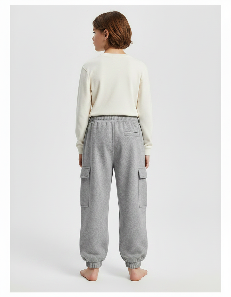 Pantalon Gris Cargo Molletonné Garçon Confortable Sport - vue 2