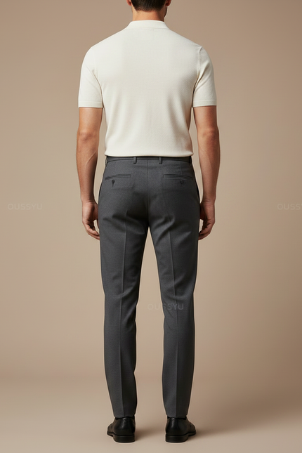 Pantalon Gris Habillé Slim Fit Élégant Business Homme - Gabardine - vue 2