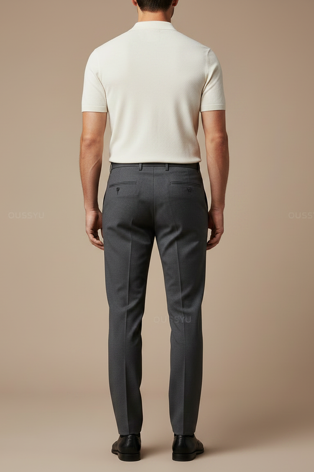Pantalon Gris Habillé Slim Fit Élégant Business Homme - Gabardine - vue 2