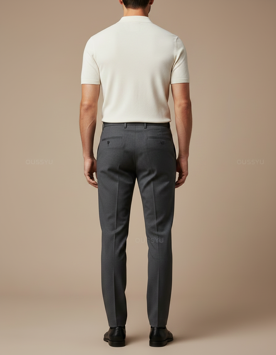 Pantalon Gris Habillé Slim Fit Élégant Business Homme - Gabardine - vue 2