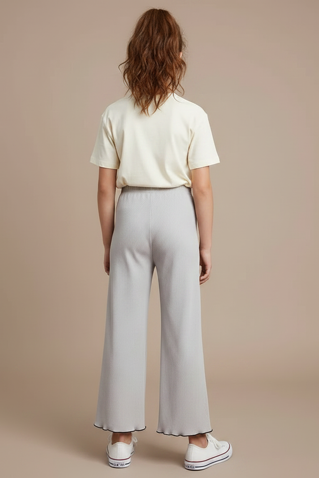 Pantalon Gris Côtelé Évasé Confortable Fille - Maille - vue 2