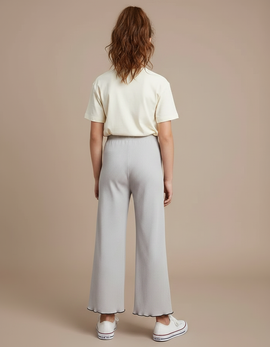 Pantalon Gris Côtelé Évasé Confortable Fille - Maille - vue 2