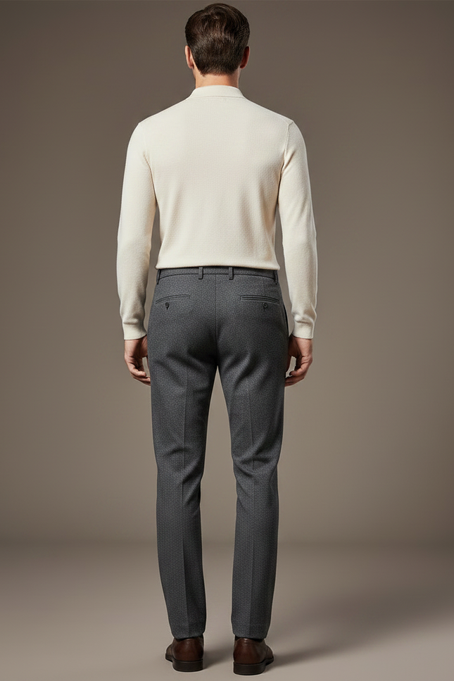 Pantalon Gris Slim Motif Discret Élégant Homme - Gabardine - vue 2