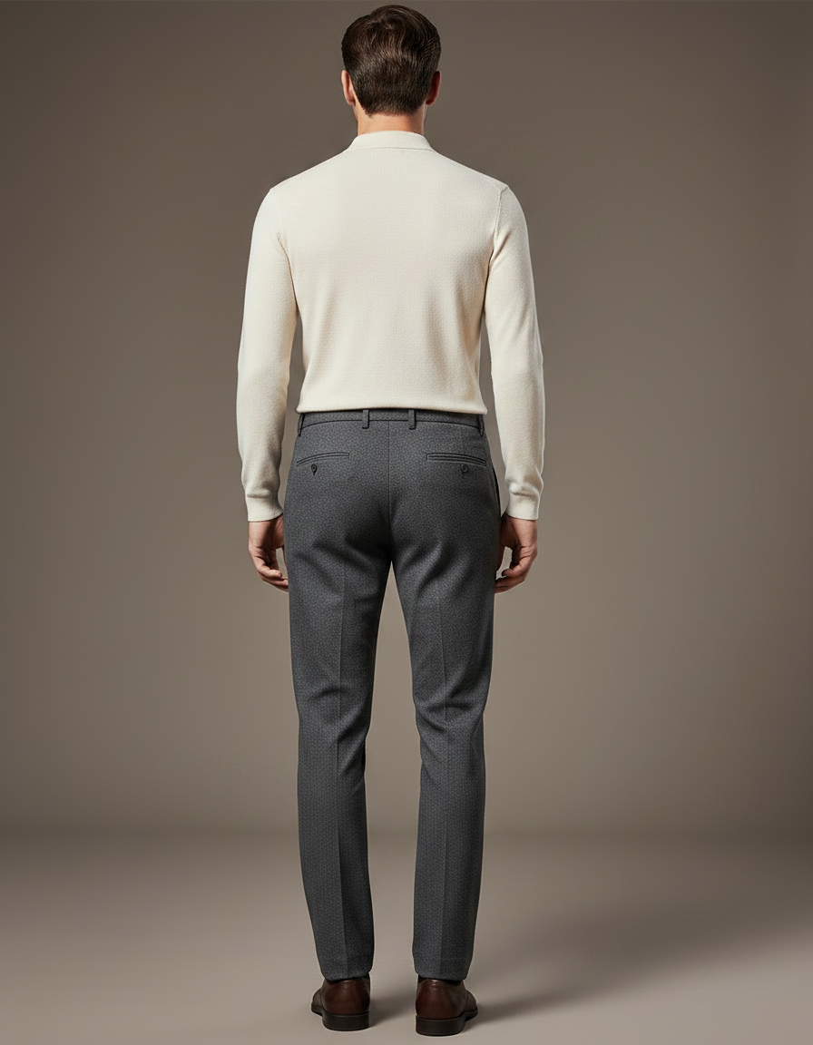 Pantalon Gris Slim Motif Discret Élégant Homme - Gabardine - vue 2