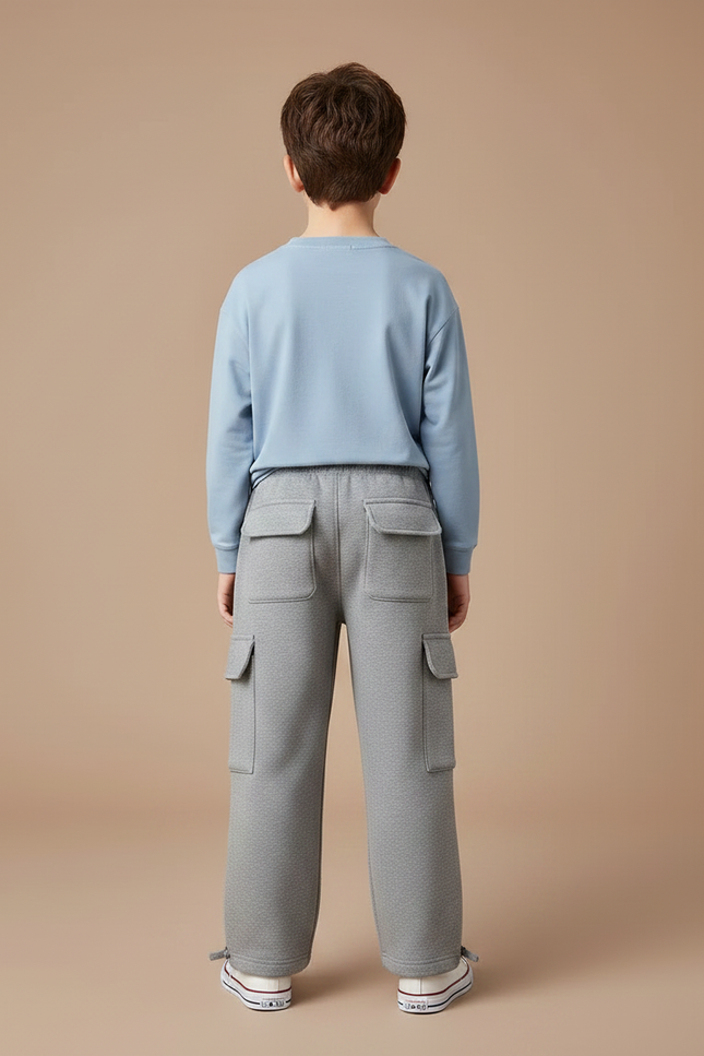 Pantalon Gris Cargo Ample Molletonné Décontracté Garçon - vue 2