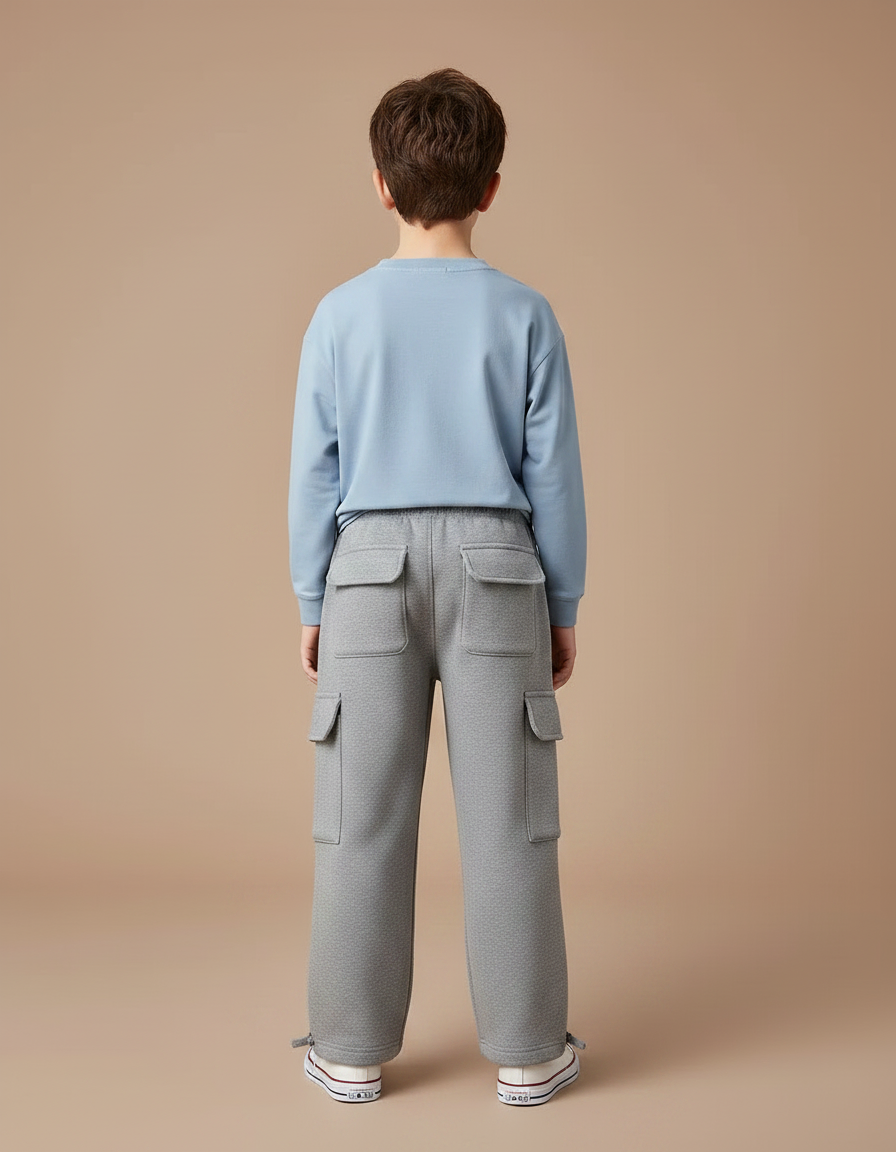 Pantalon Gris Cargo Ample Molletonné Décontracté Garçon - vue 2