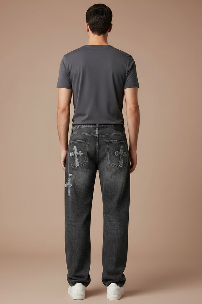 Pantalon Gris Jean Droit Large Croix Homme - vue 2