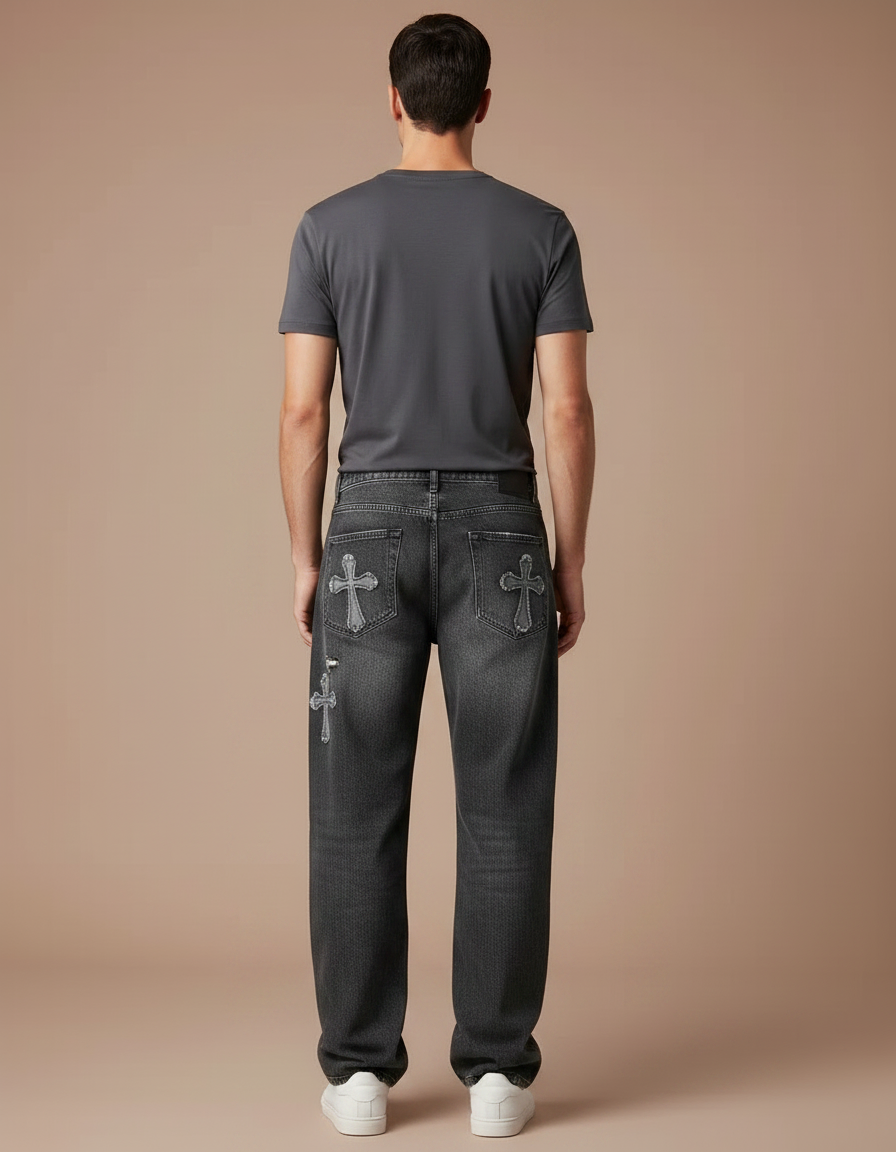 Pantalon Gris Jean Droit Large Croix Homme - vue 2
