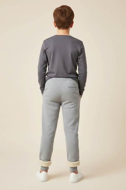 Pantalon Gris Molletonné Doublure Polaire Enfant Confortable - vue 2