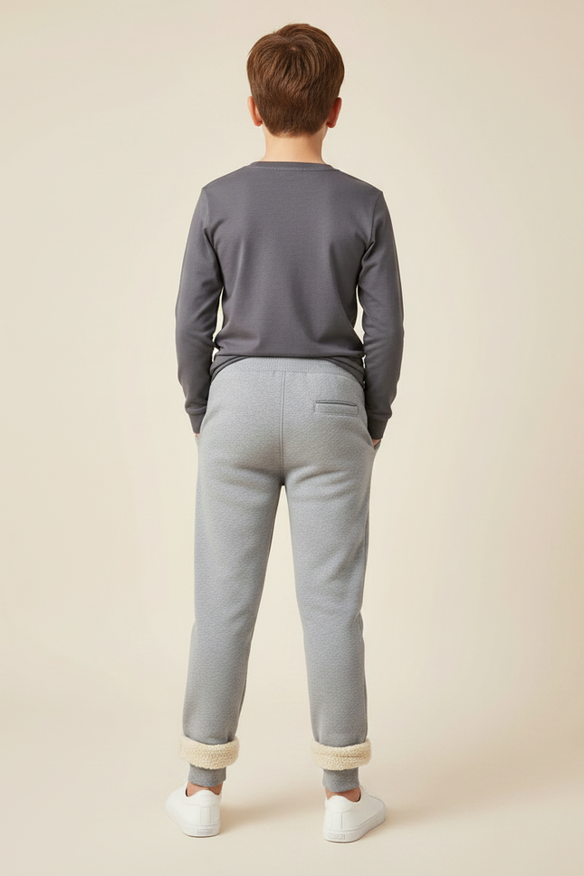 Pantalon Gris Molletonné Doublure Polaire Enfant Confortable - vue 2