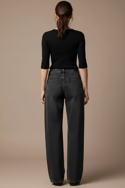 Pantalon Gris Jean Large Délavé Taille Haute Femme Y2K - vue 2