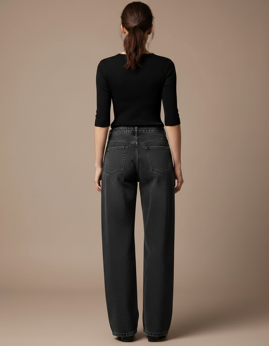 Pantalon Gris Jean Large Délavé Taille Haute Femme Y2K - vue 2
