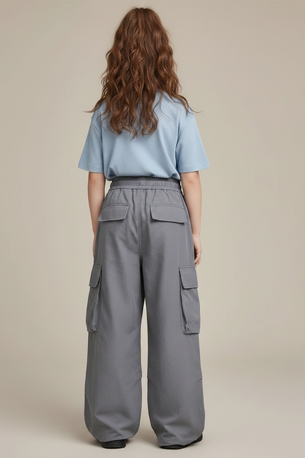 Pantalon Gris Cargo Ample Enfant Taille Haute - Polyester - vue 2