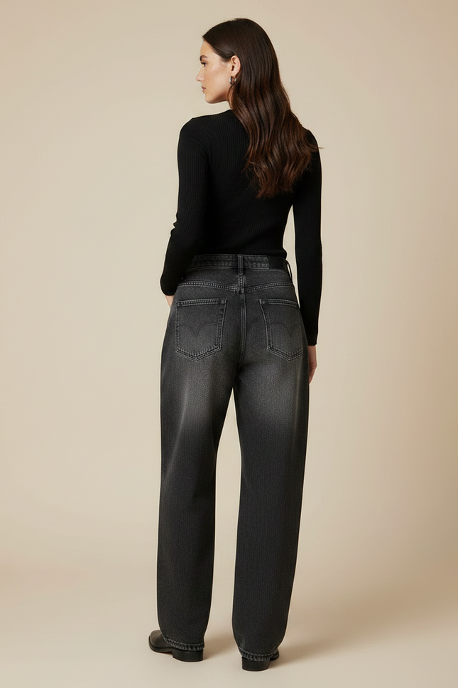 Pantalon Gris Jean Ample Brodé Décontracté Femme - vue 2