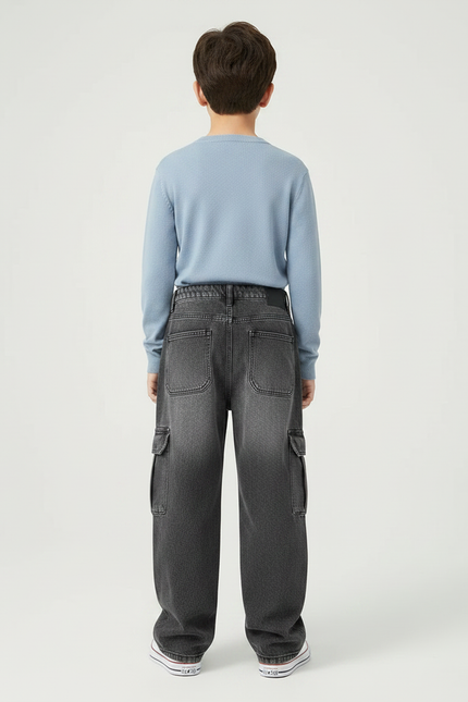 Pantalon Gris Cargo Ample Baggy Enfant - Jean - vue 2