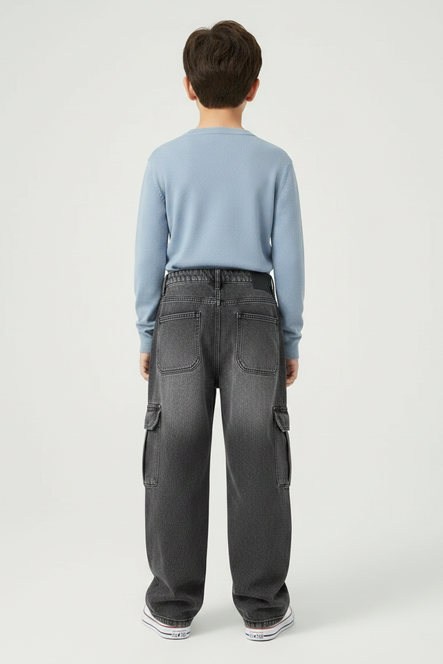 Pantalon Gris Cargo Ample Baggy Enfant - Jean - vue 2