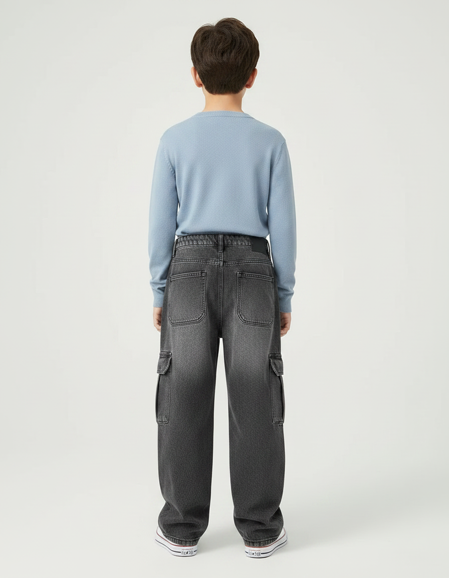 Pantalon Gris Cargo Ample Baggy Enfant - Jean - vue 2