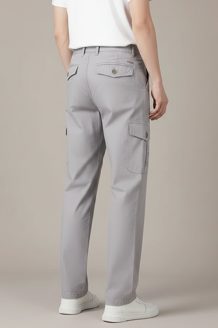 Pantalon Gris Cargo Décontracté Ample Coton Uni - Toile - vue 2
