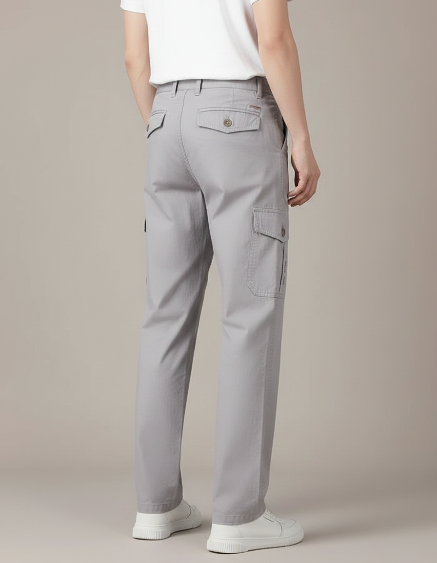 Pantalon Gris Cargo Décontracté Ample Coton Uni - Toile - vue 2