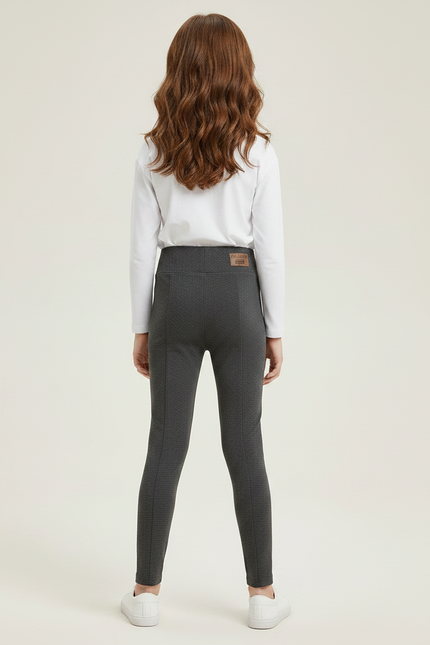 Pantalon Gris Fille Slim Extensible Confortable Uni - Molleton - vue 2