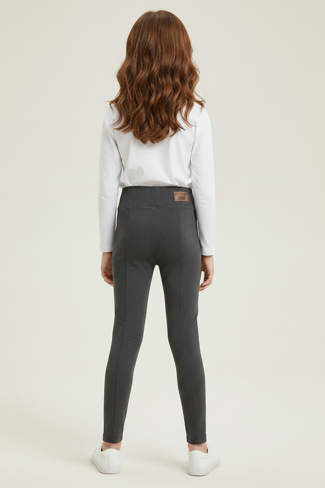 Pantalon Gris Fille Slim Extensible Confortable Uni - Molleton - vue 2