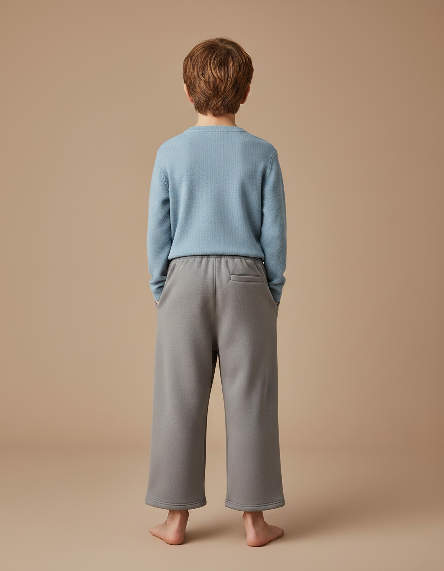 Pantalon Gris Large Coton Épais Uni Enfant - Molleton - vue 2