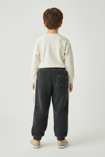 Pantalon Gris Molletonné Patchs Ample Enfant Hiver - vue 2