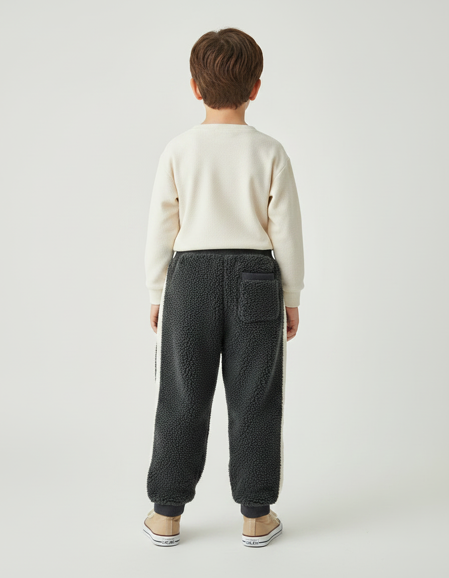 Pantalon Gris Molletonné Patchs Ample Enfant Hiver - vue 2