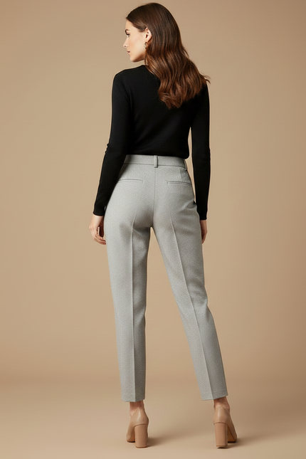 Pantalon Gris Plissé Taille Haute Élégant Femme - Laine - vue 2