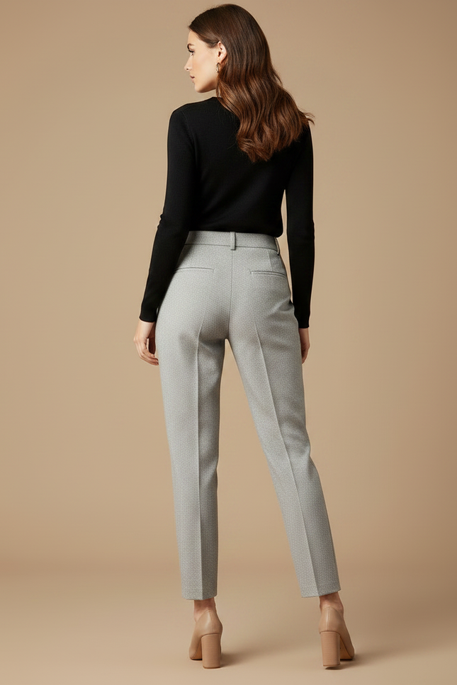 Pantalon Gris Plissé Taille Haute Élégant Femme - Laine - vue 2