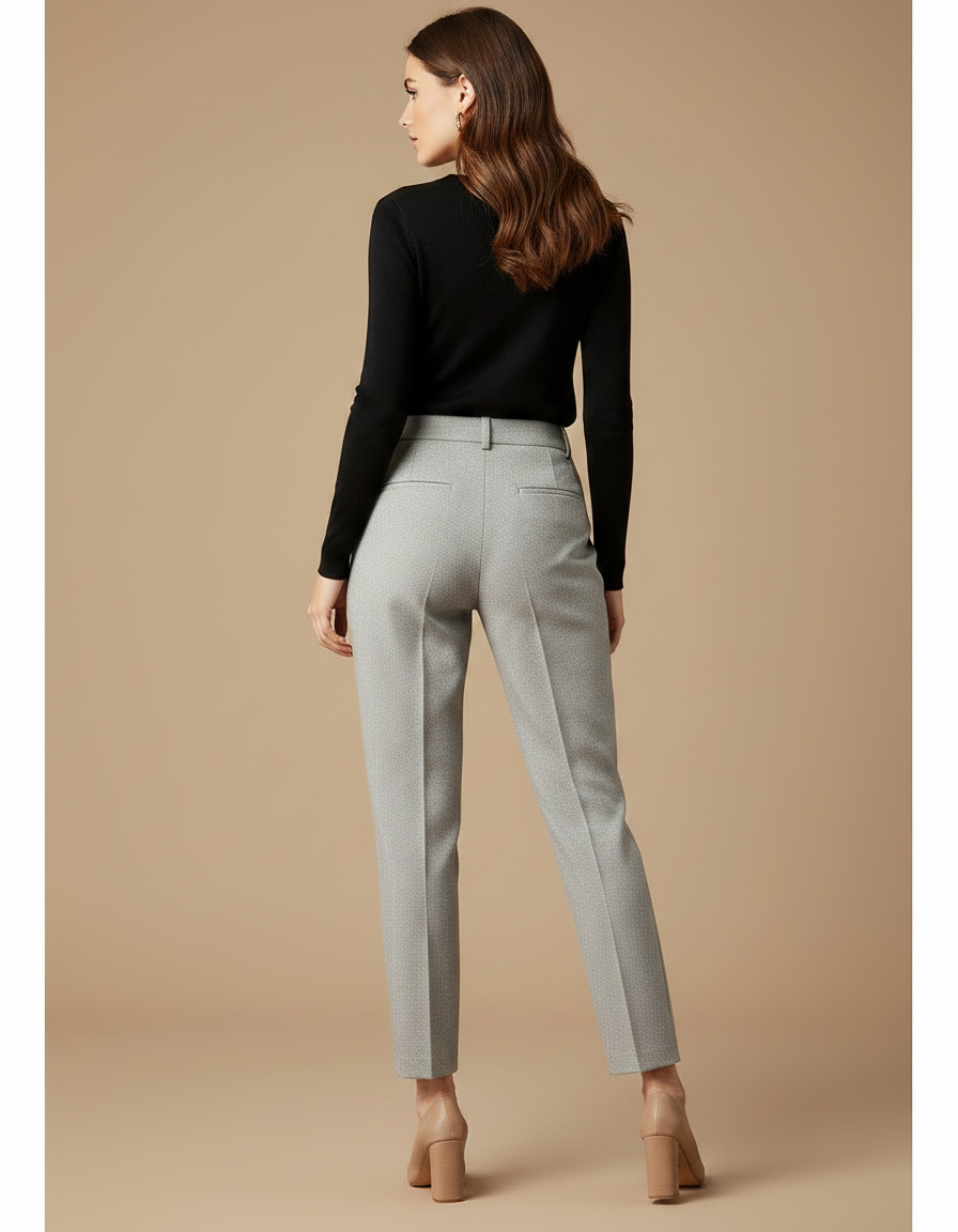 Pantalon Gris Plissé Taille Haute Élégant Femme - Laine - vue 2