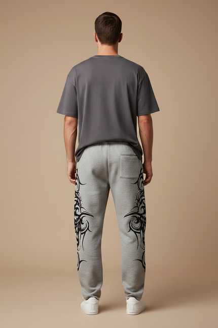 Pantalon Gris Molletonné Ample Imprimé Tribal Homme - vue 2