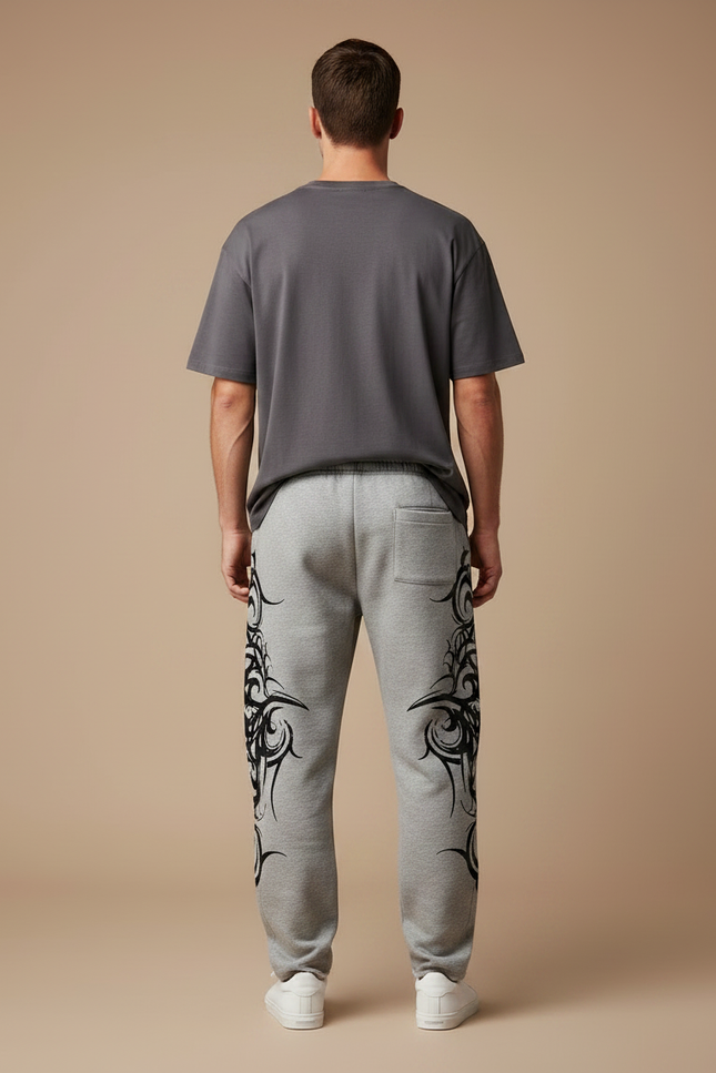 Pantalon Gris Molletonné Ample Imprimé Tribal Homme - vue 2