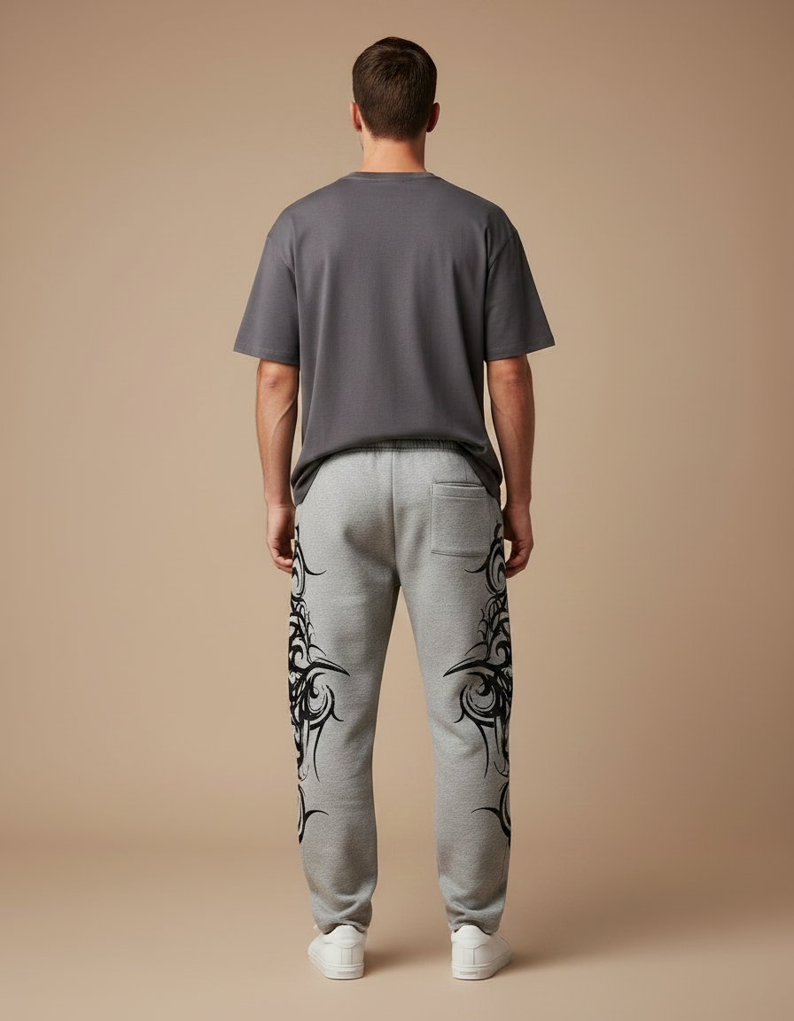Pantalon Gris Molletonné Ample Imprimé Tribal Homme - vue 2