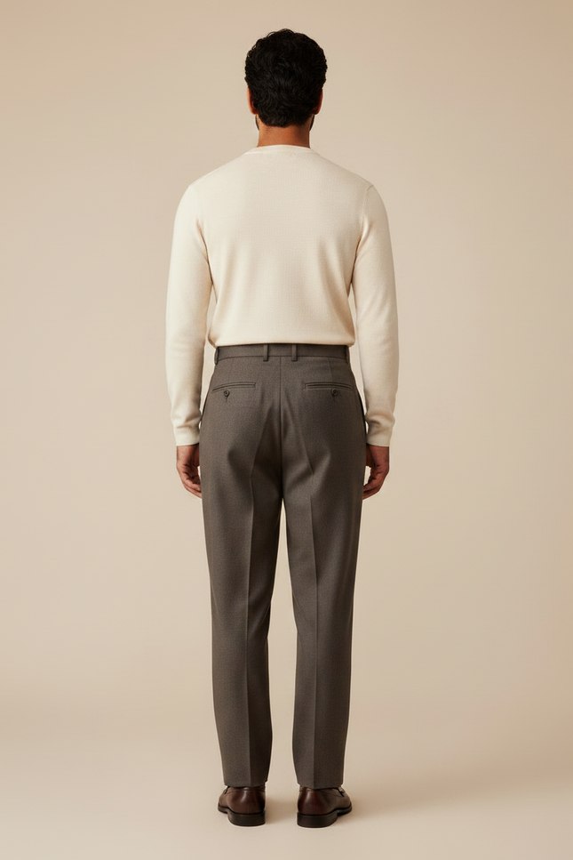 Pantalon Gris Laine Plissé Taille Haute Homme - vue 2