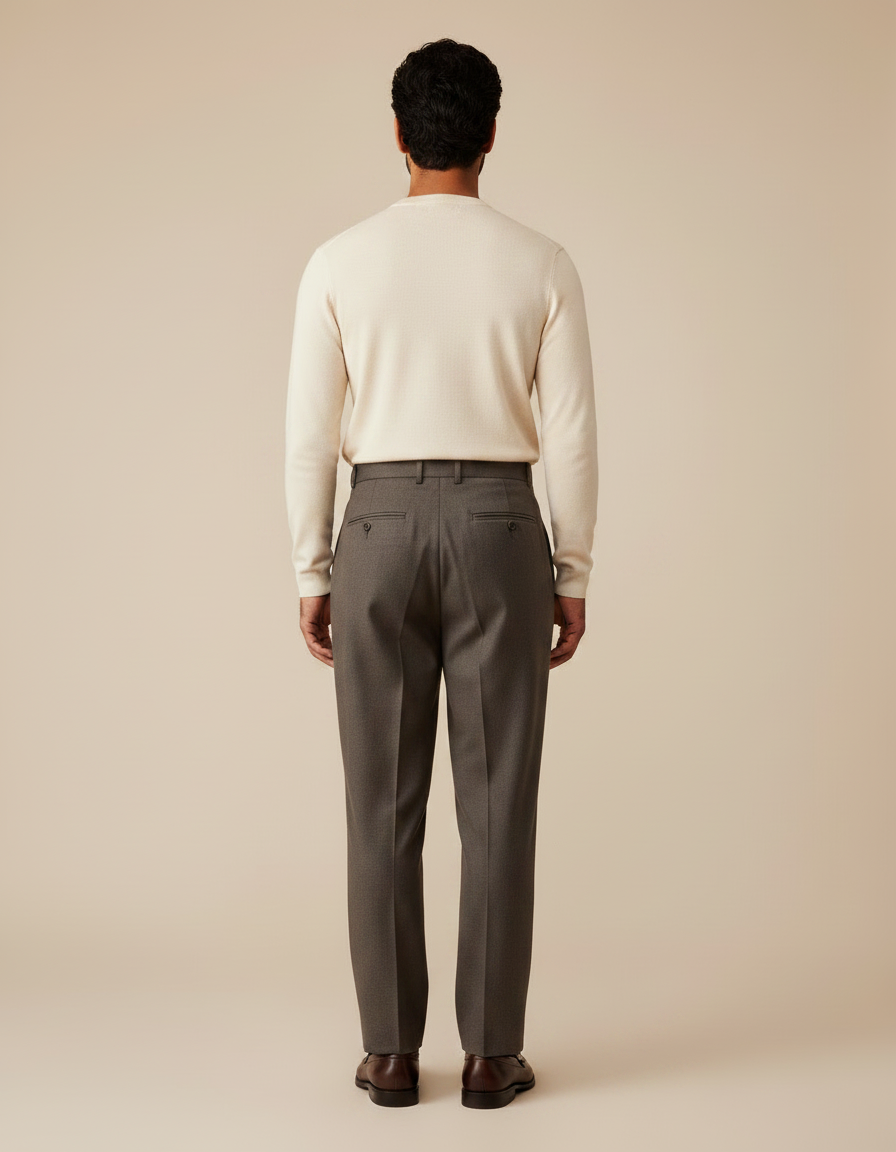 Pantalon Gris Laine Plissé Taille Haute Homme - vue 2