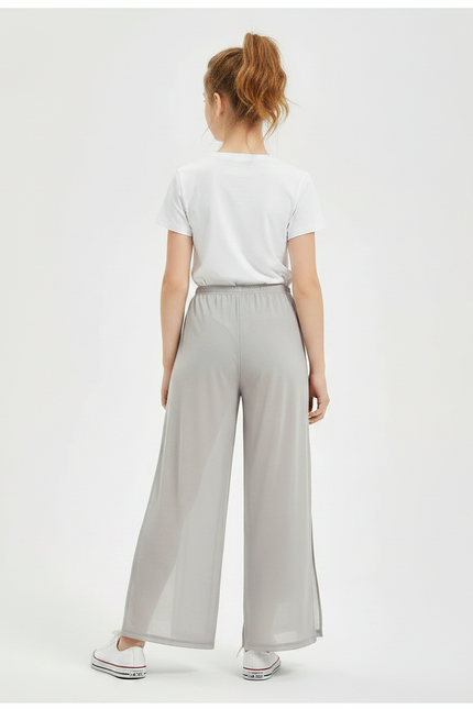 Pantalon Gris Fluide Ample Fendu Léger Fille - Polyester - vue 2