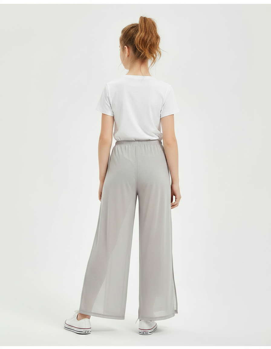 Pantalon Gris Fluide Ample Fendu Léger Fille - Polyester - vue 2