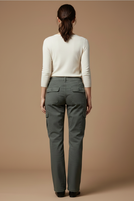 Pantalon Gris Cargo Droit Coton Décontracté Femme - Kaki - vue 2