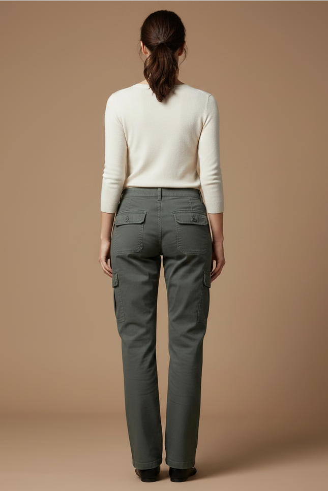 Pantalon Gris Cargo Droit Coton Décontracté Femme - Kaki - vue 2
