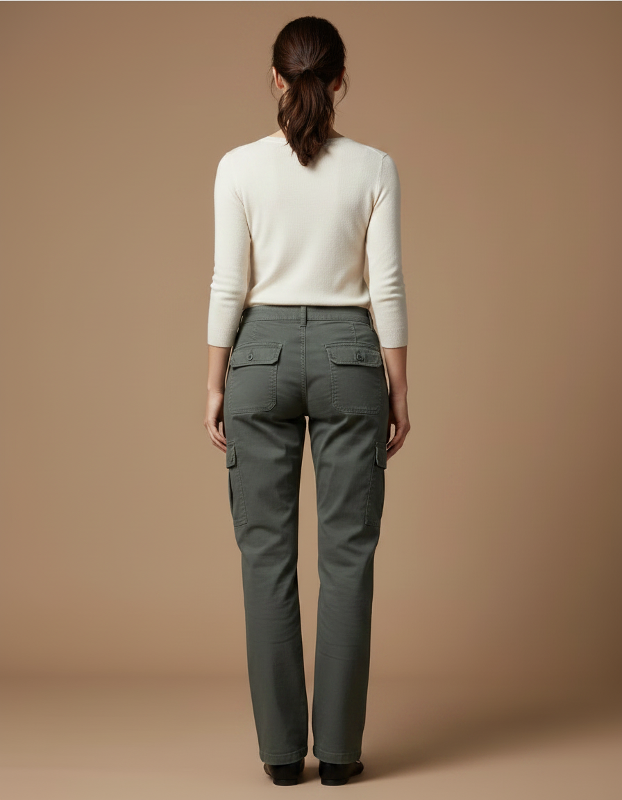 Pantalon Gris Cargo Droit Coton Décontracté Femme - Kaki - vue 2