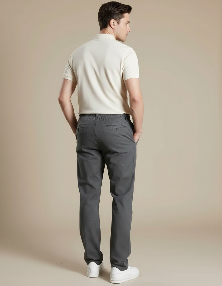 Pantalon Gris Coton Droit Décontracté Homme - vue 2