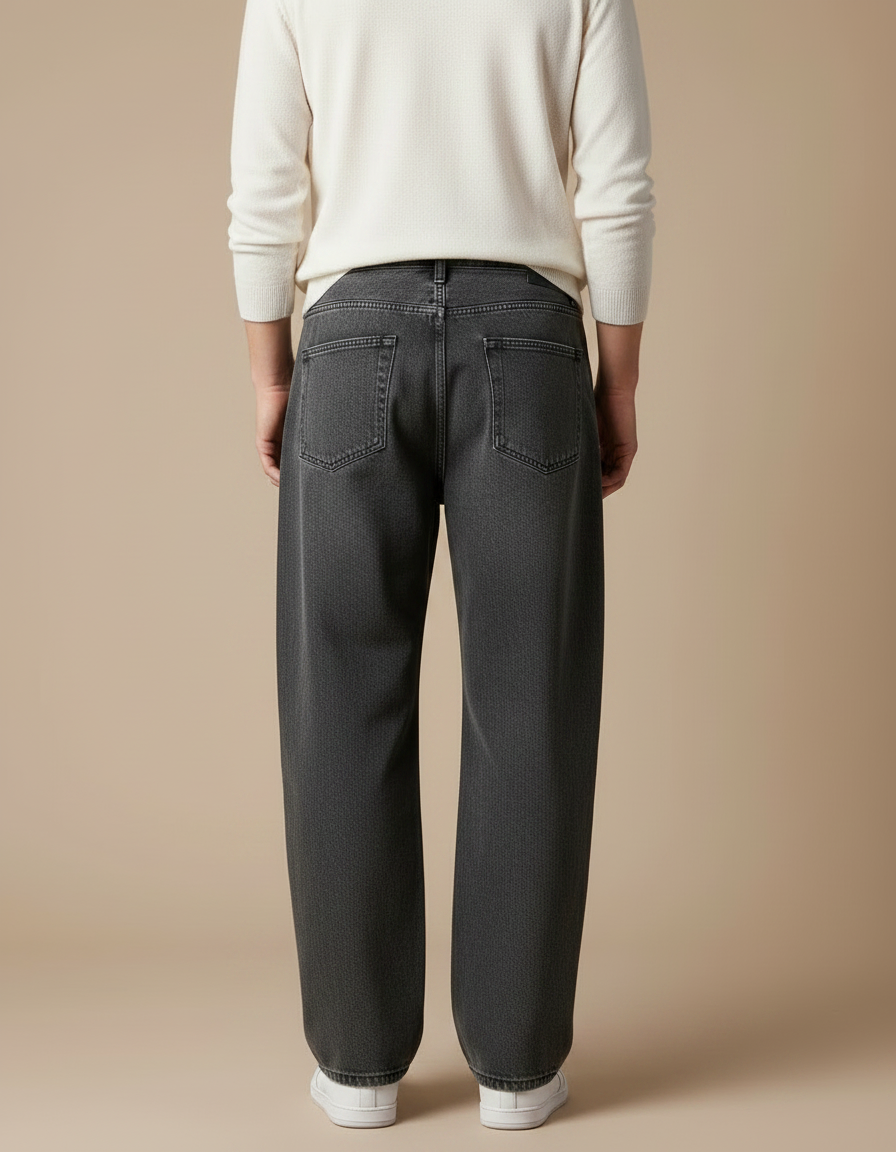 Pantalon Gris Ample Droit Décontracté Homme Coton - Jean - vue 2