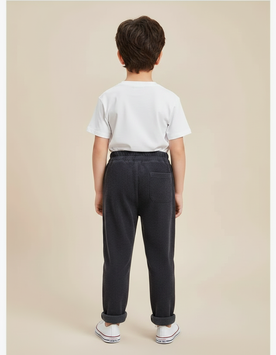 Pantalon Gris Côtelé Ample Doux Décontracté Enfant - Cordé - vue 2