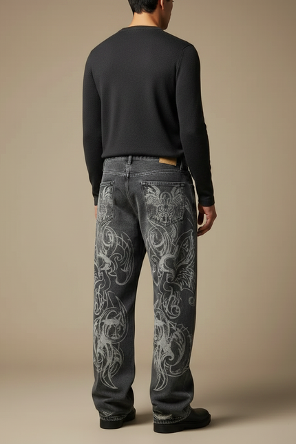 Pantalon Gris Imprimé Ample Décontracté Homme Y2K - Jean - vue 2