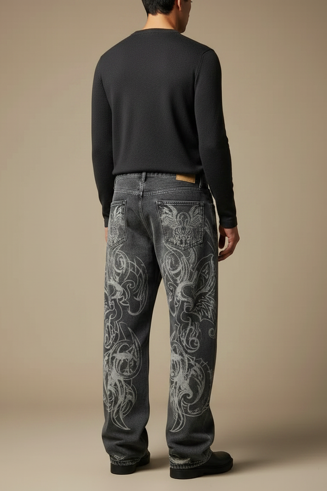 Pantalon Gris Imprimé Ample Décontracté Homme Y2K - Jean - vue 2