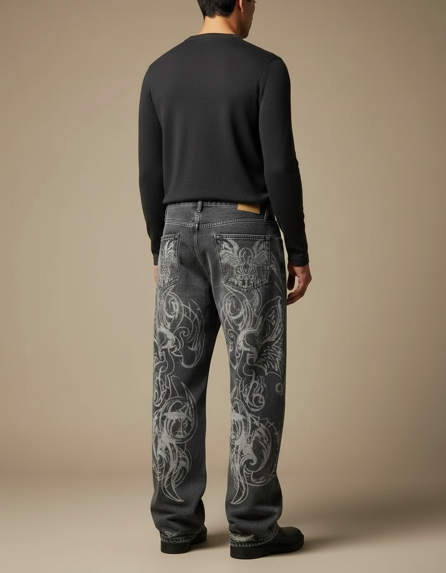 Pantalon Gris Imprimé Ample Décontracté Homme Y2K - Jean - vue 2